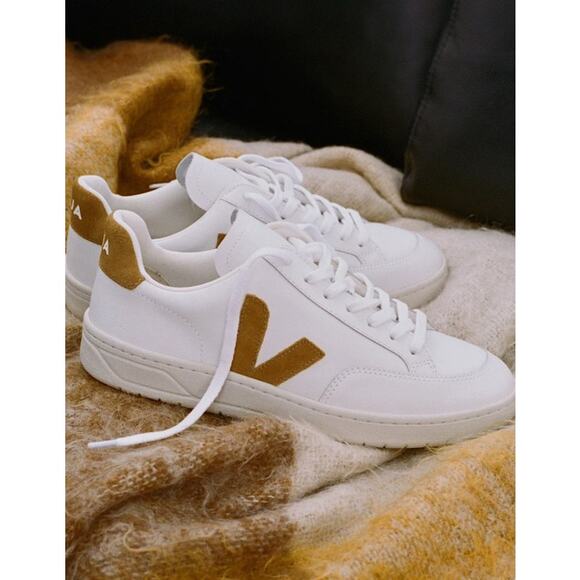 Veja Shoes - VEJA V-12 Leather White Camel Sneakers Women's Sz. 7